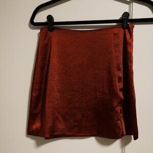 Oak and Fort Burgundy/Red/Maroon Satin Mini Skirt